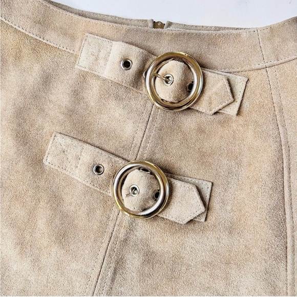 Free People Understated Leather Suede Buckle Mini Skirt NWT Size Medium - Picture 5 of 14